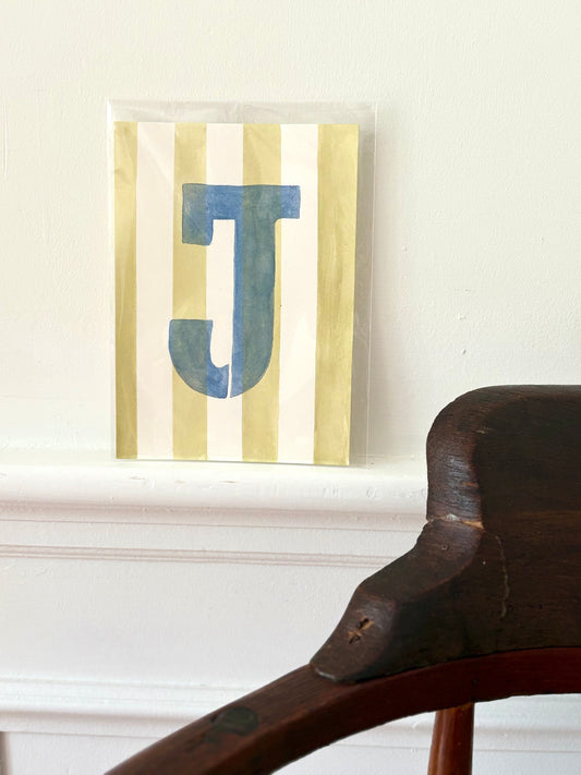 "J" Striped Watercolor on Cotton Paper Painted by Marissa
