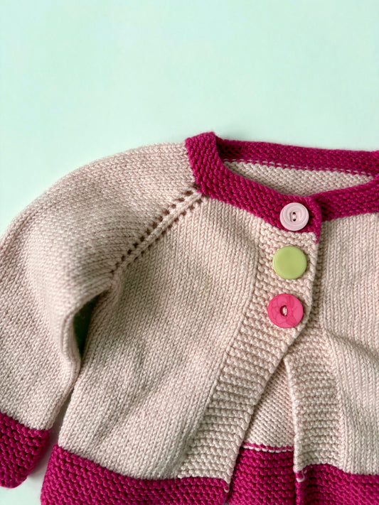 Hand-knit Pink Color Block Cardigan Size 6 months