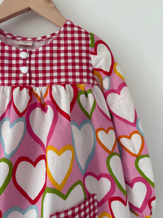 Hand-sewn Upcycled Pattern Block Heart and Gingham Dress Size 4T