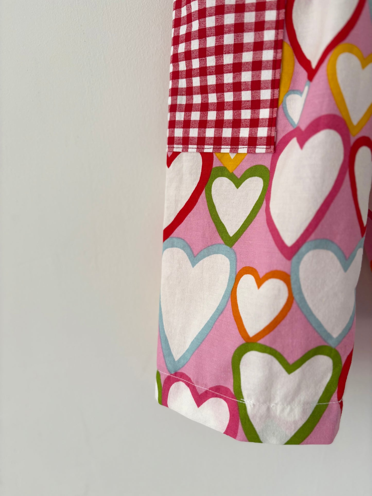 Hand-sewn Upcycled Hearts and Gingham Ric Rac Wide Leg Pocket Pant Size 2T