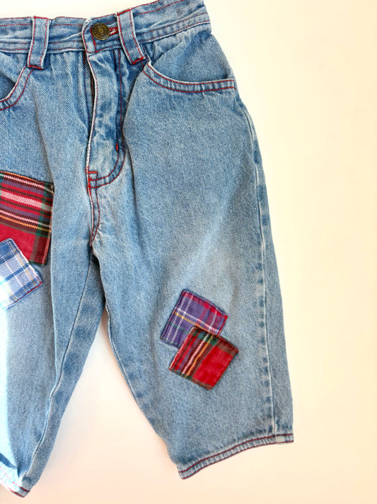 Vintage 90s Flannel Patchwork Denim Set Size 2T