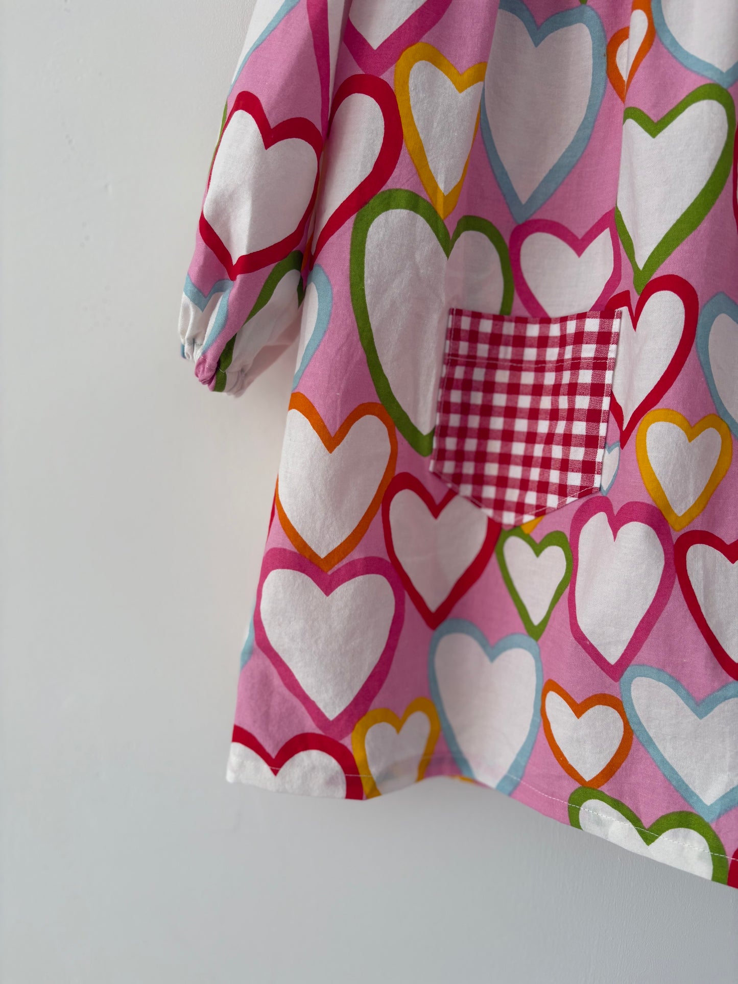 Hand-sewn Upcycled Pattern Block Heart and Gingham Dress Size 4T