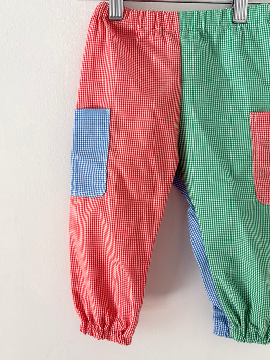 Hand-sewn Upcycled Color Block Gingham Pocket Joggers Size 18-24 months