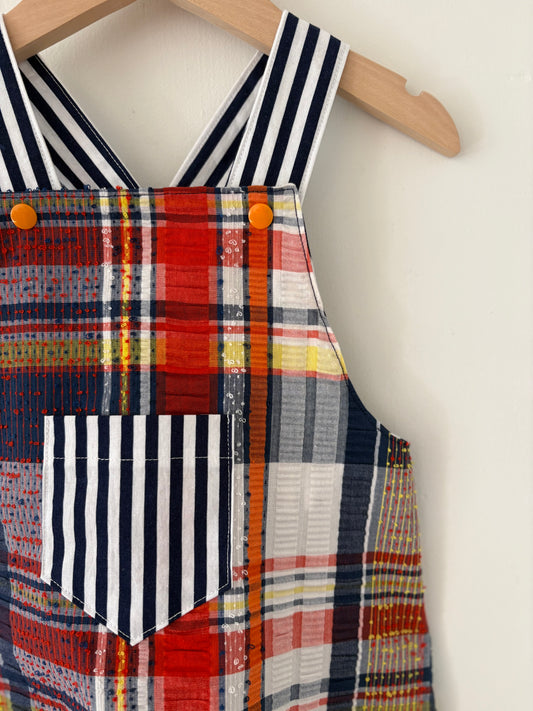 Hand-sewn Upcycled Navy and Orange Overalls Size 18-24 months