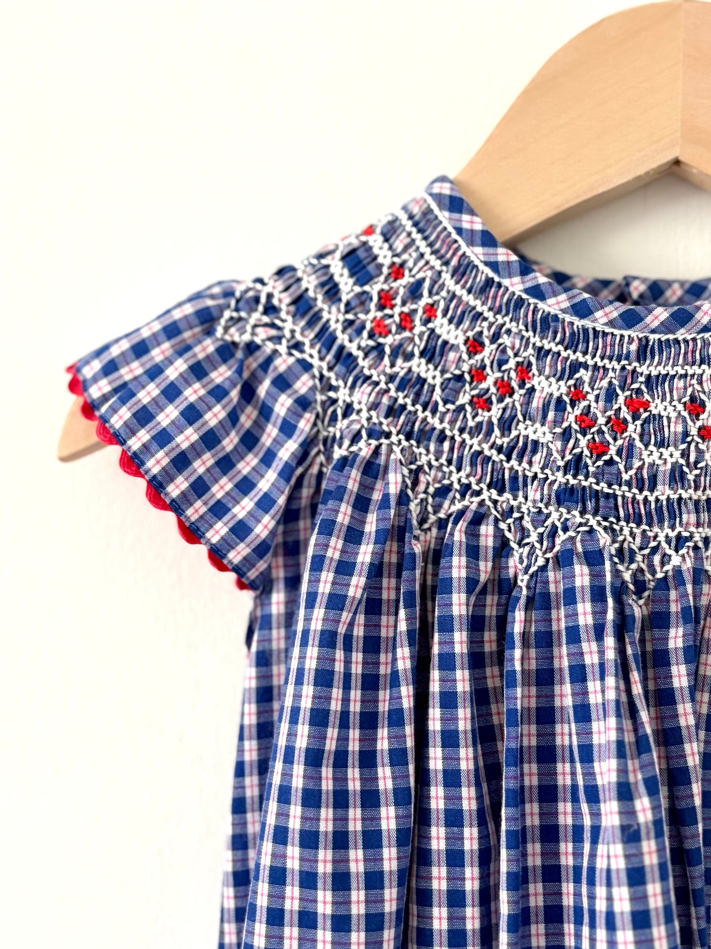 Vintage Smocked Ric Rac Plaid Dress Size 3T - RUNS LARGE