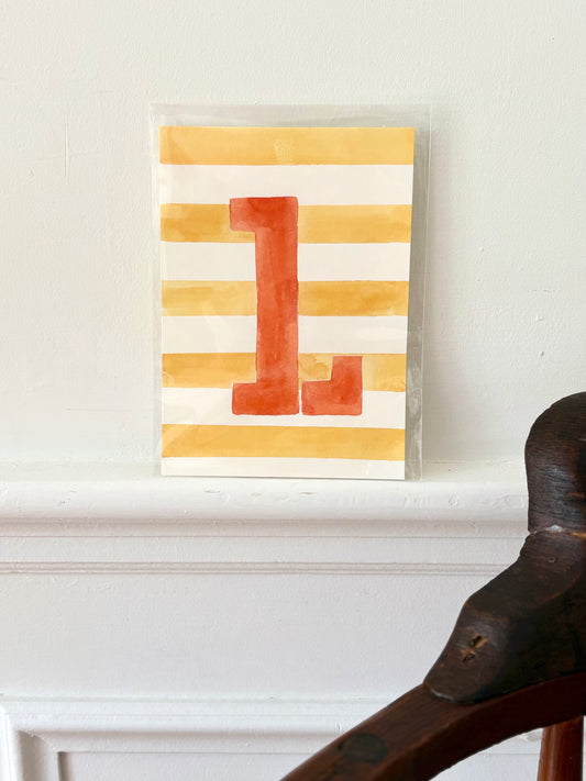 "L" Striped Watercolor on Cotton Paper Painted by Marissa
