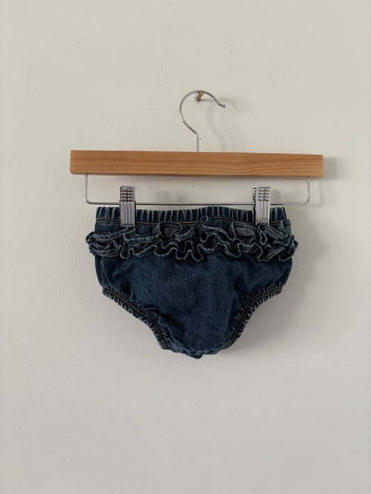 Vintage 00s Old Navy Embroidered Denim Skirt with Ruffle Bloomers Size 6-12 months