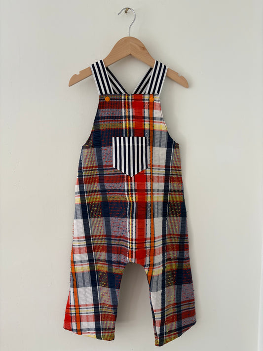 Hand-sewn Upcycled Navy and Orange Overalls Size 18-24 months
