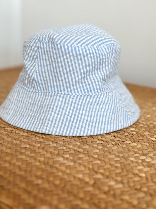 Seersucker Embroidered Car Bucket Hat Size 0-6 months