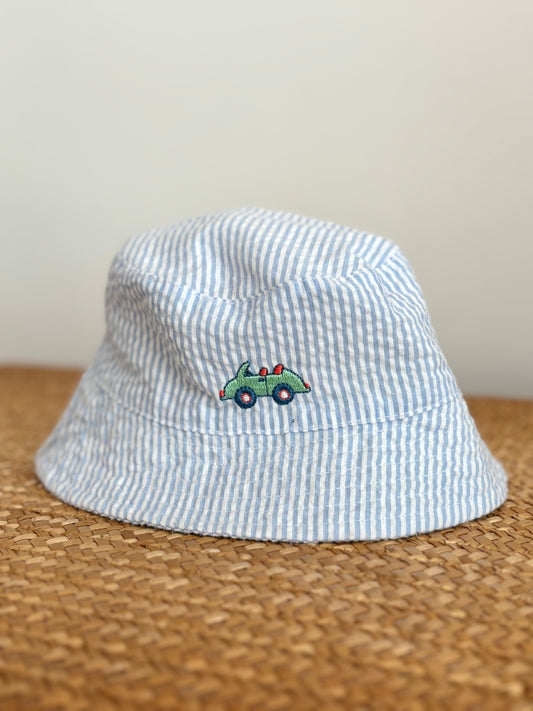 Seersucker Embroidered Car Bucket Hat Size 0-6 months