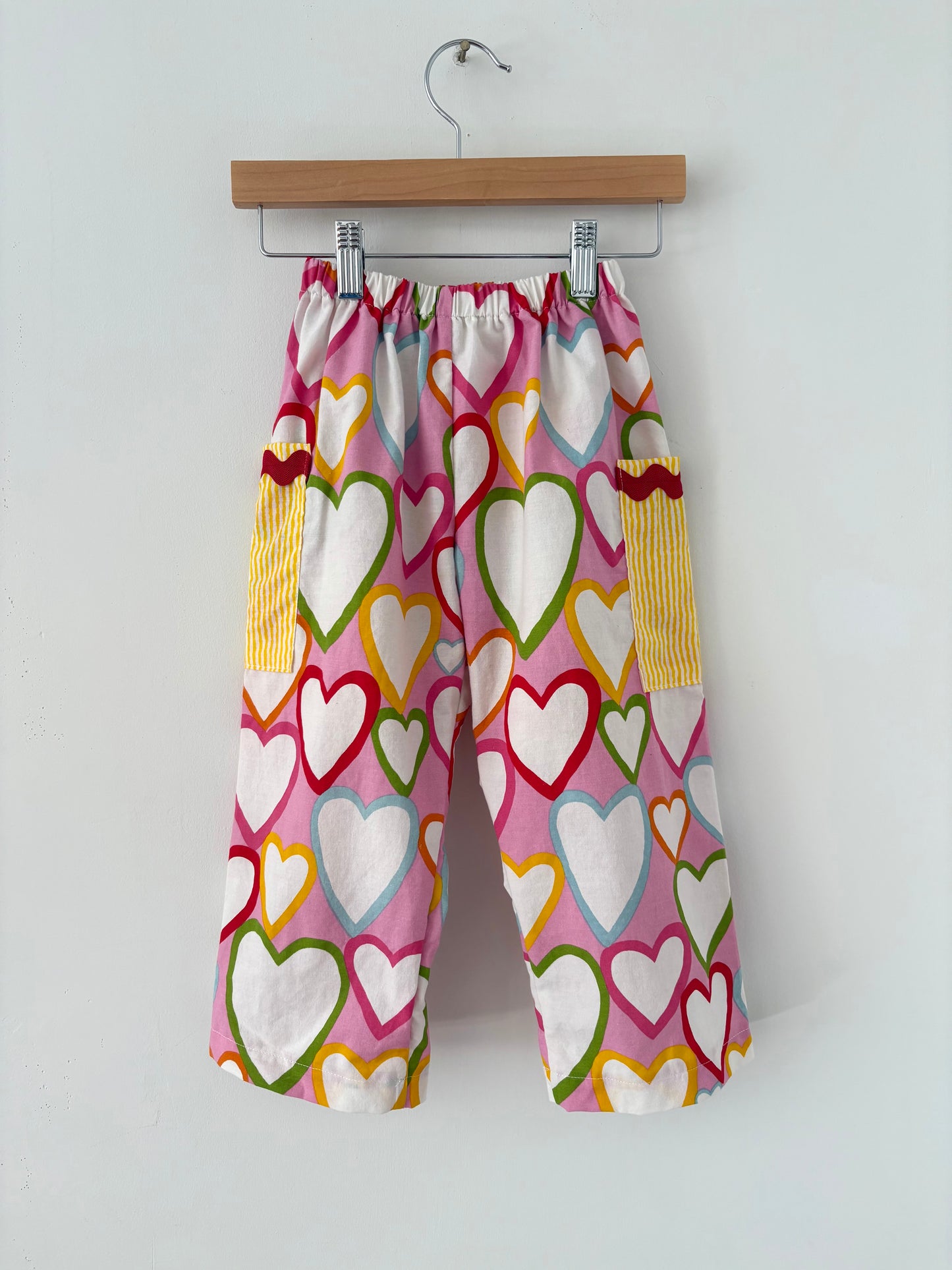 Hand-sewn Upcycled Hearts and Ric Rac Wide Leg Pocket Pant Size 3T