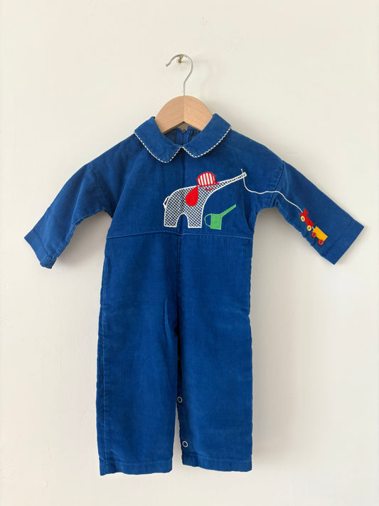 Vintage 60s/70s By Thomas Elephant and Train Corduroy Jumpsuit Size 12 months