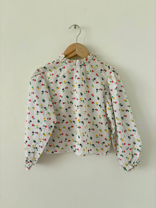 Vintage 90s Samara Floral Ruffle Collar Blouse Size 4T
