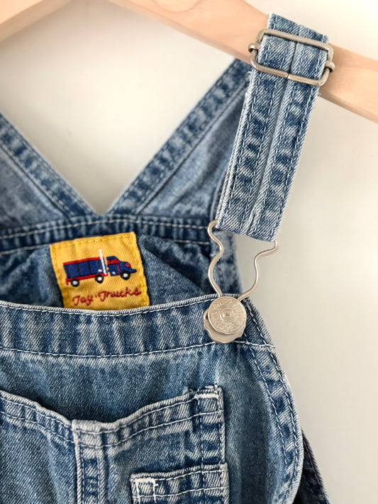 Vintage Toy Trucks Brand Denim Shortalls Size 2T