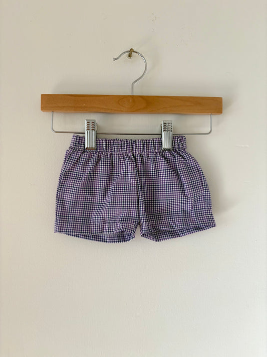 Hand-sewn Upcycled Purple Check Shorts Size 0-3 months