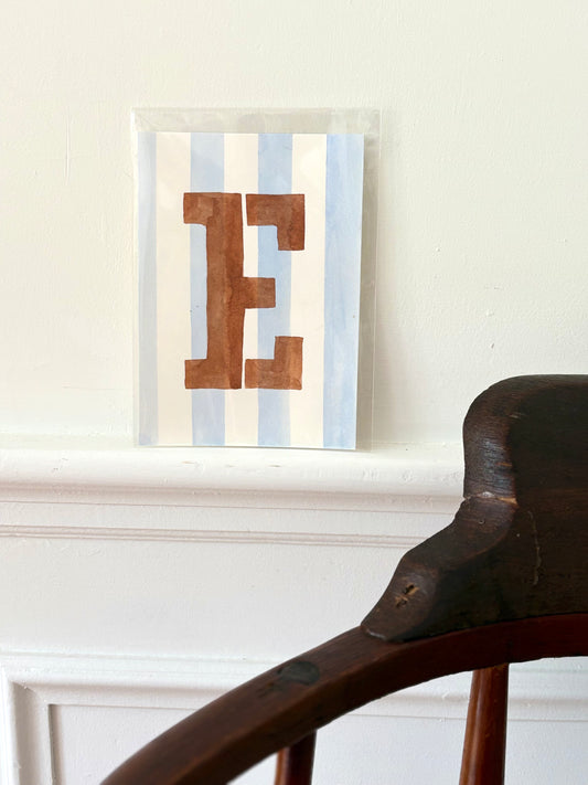 "E" Striped Watercolor on Cotton Paper Painted by Marissa