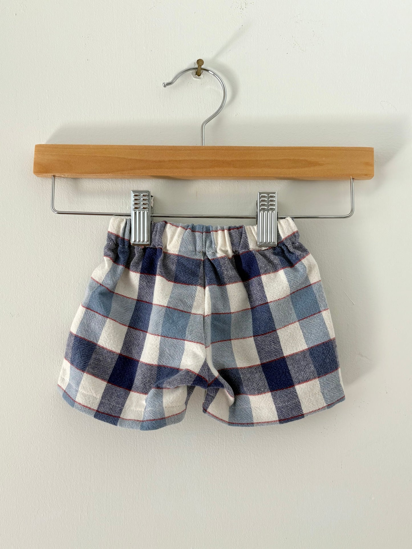 Hand-sewn Upcycled Blue Plaid Shorts Size 0-3 months