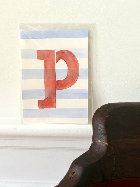 "P" Striped Watercolor on Cotton Paper Painted by Marissa