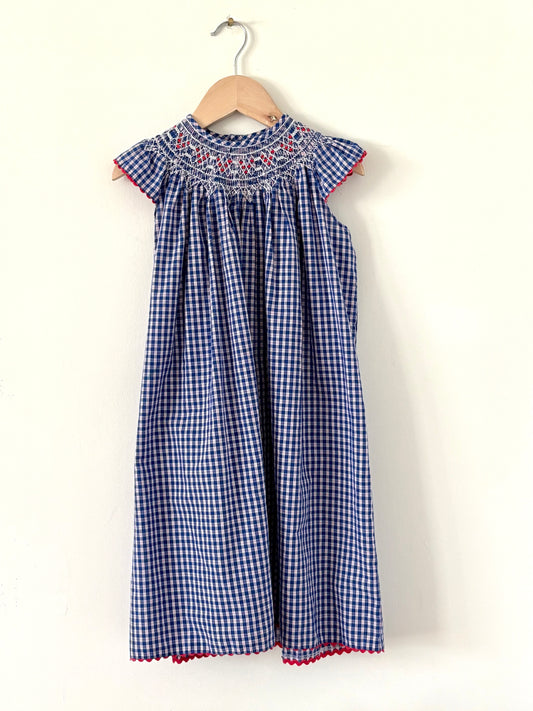 Vintage Smocked Ric Rac Plaid Dress Size 3T - RUNS LARGE