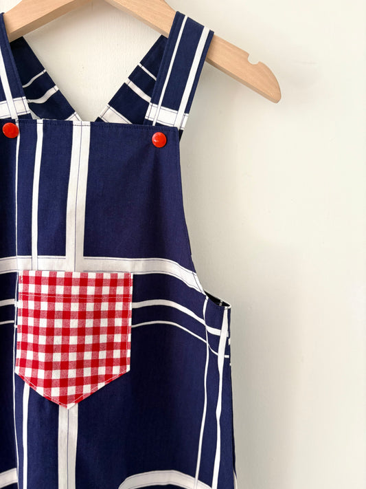 Hand-sewn Upcycled Navy Check Overalls Size 2T