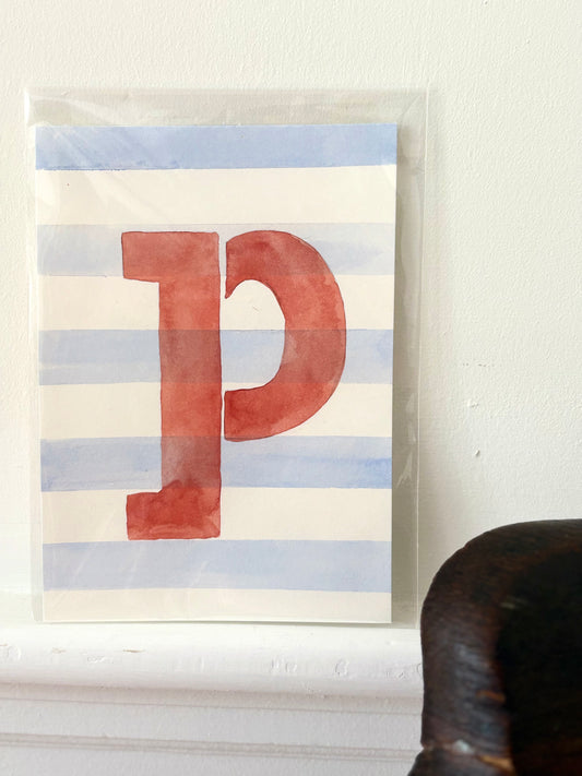 "P" Striped Watercolor on Cotton Paper Painted by Marissa
