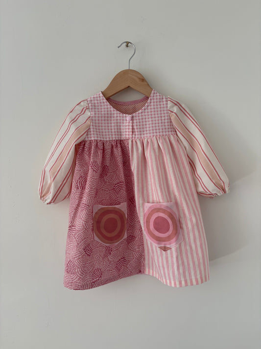 Hand-sewn Upcycled Pink Pattern Block Dress Size 18-24 months