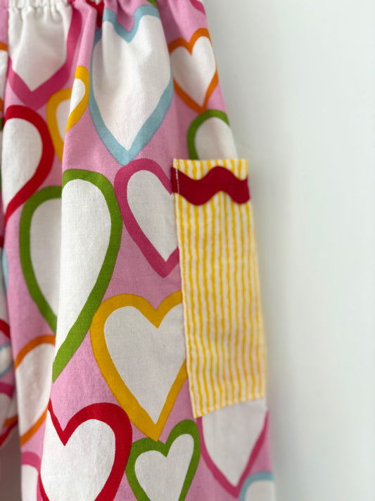 Hand-sewn Upcycled Hearts and Ric Rac Wide Leg Pocket Pant Size  3T