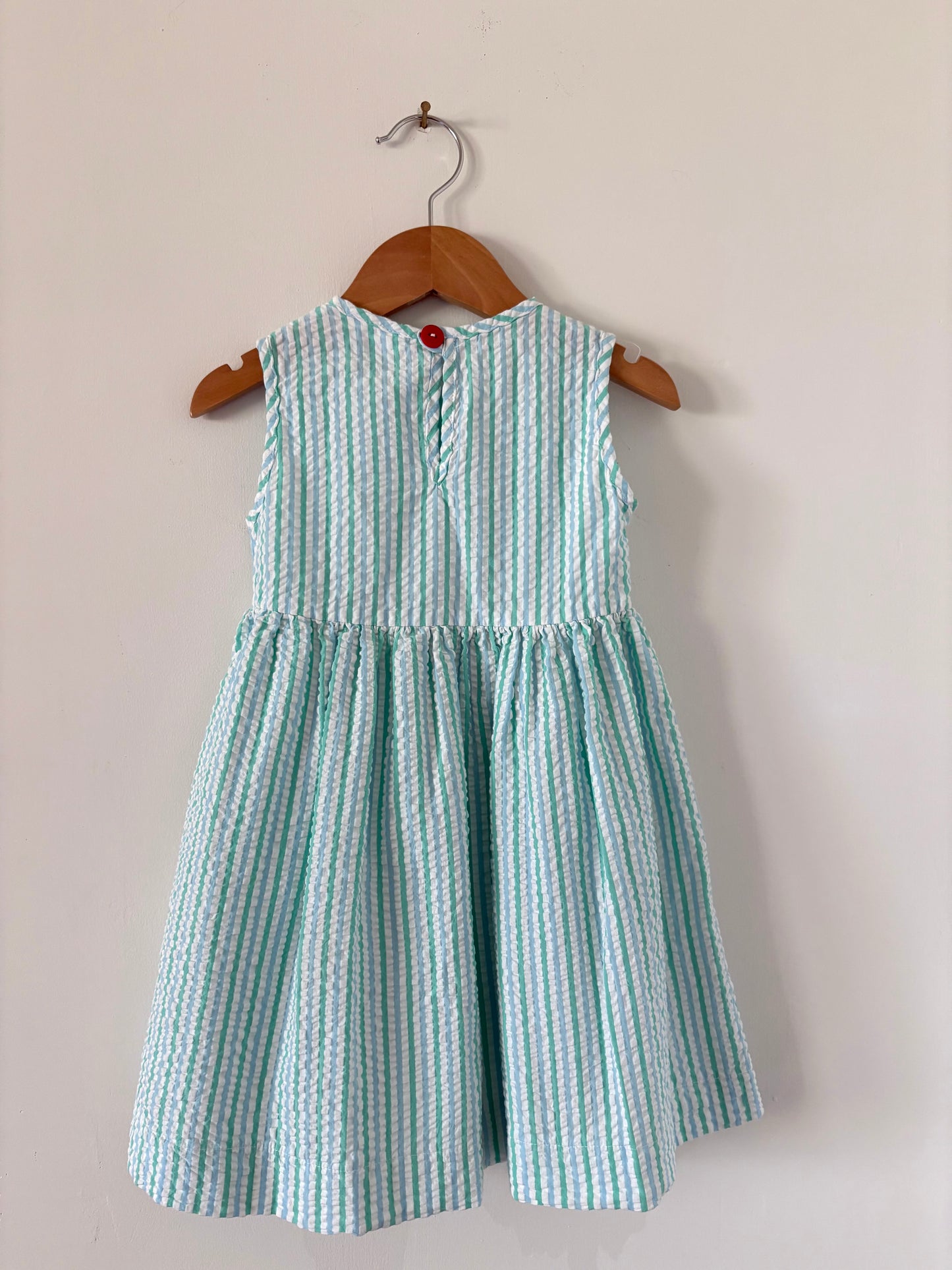 Smiling Button Green and Blue Seersucker Dress Size 5