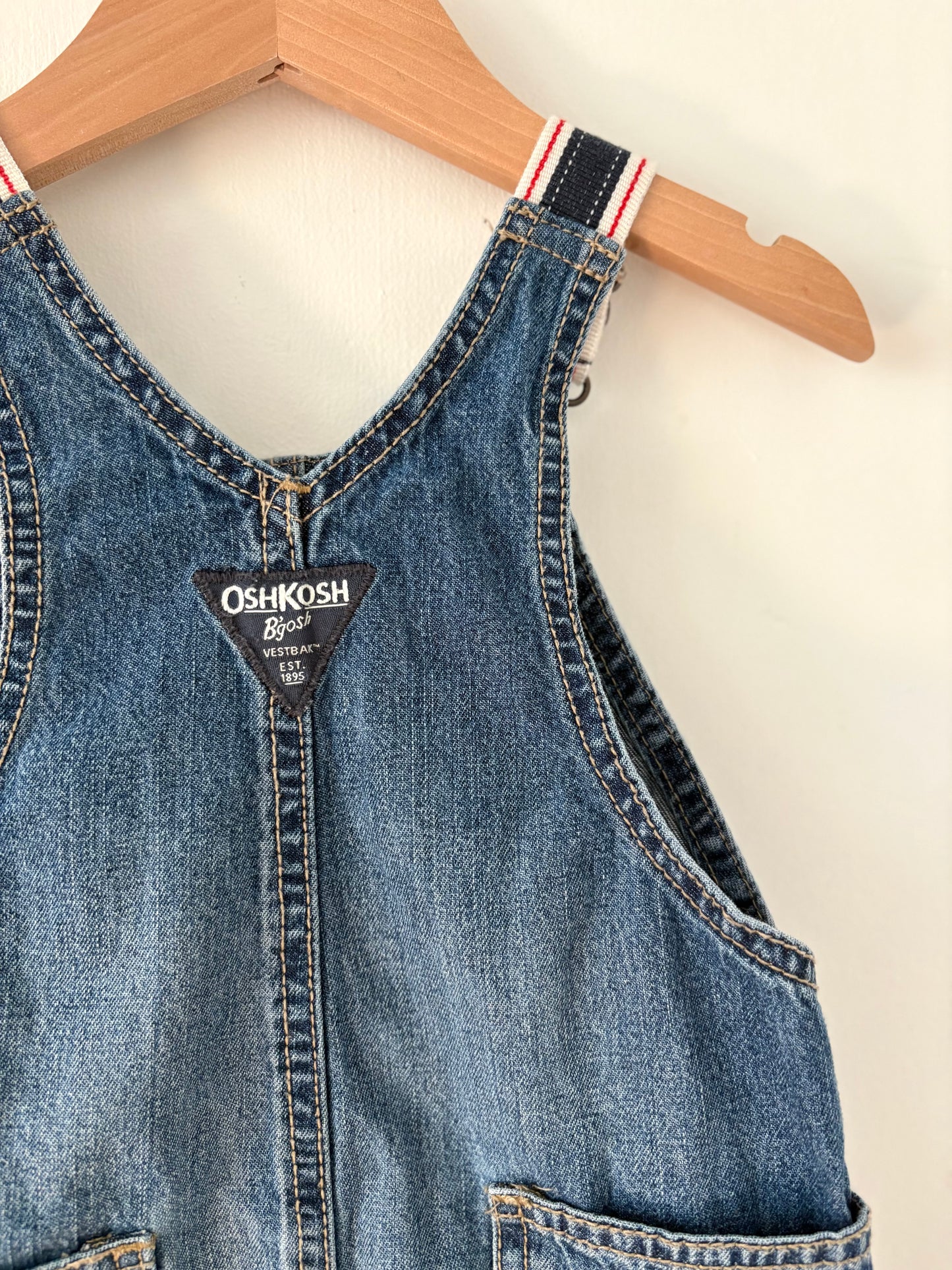 Oshkosh Navy and Red Strap Denim Overalls Size 18 months