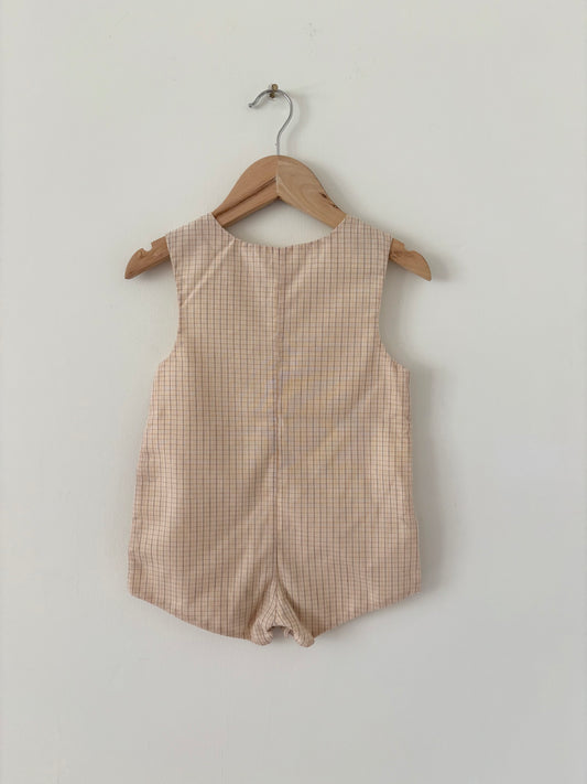 Vintage Khaki and Brown Check Romper Size 18 months