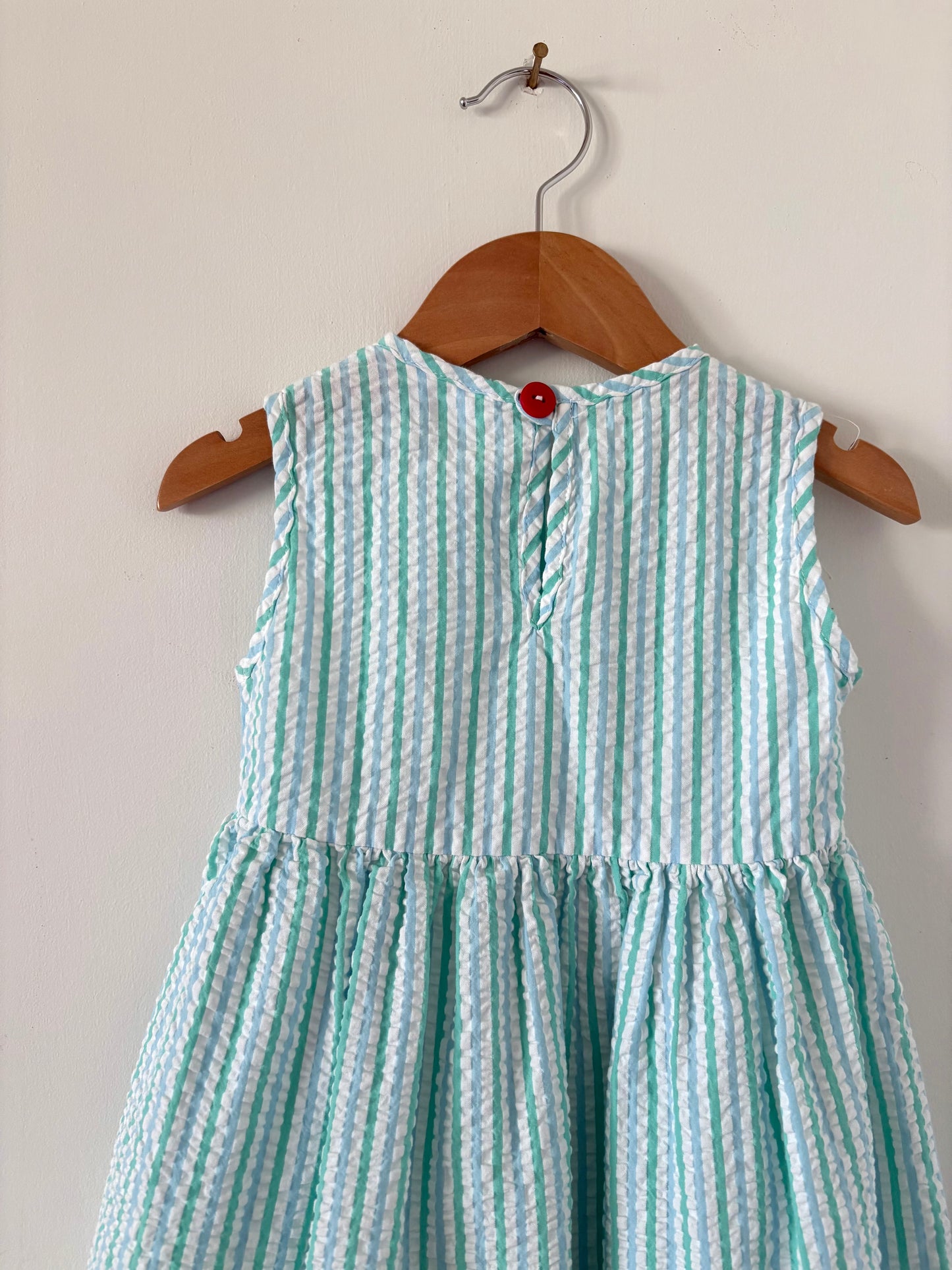 Smiling Button Green and Blue Seersucker Dress Size 5
