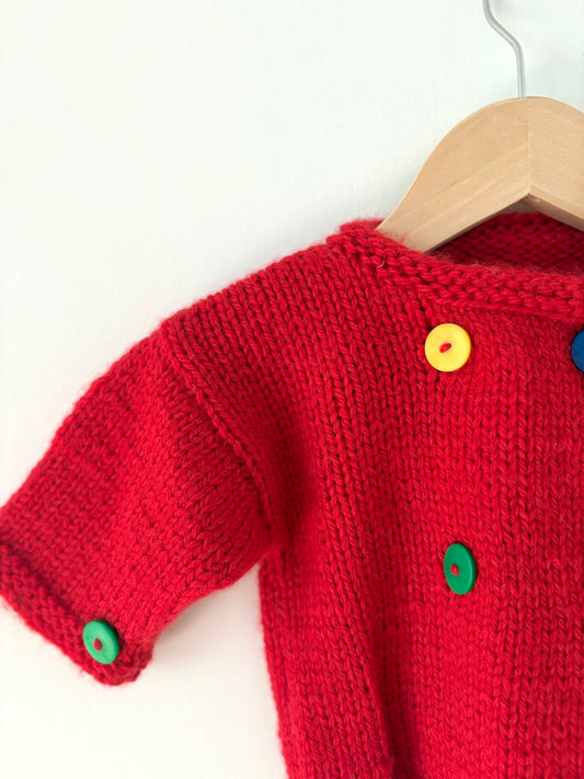 Vintage Hand-knit Primary Button Sweater 6-12 months