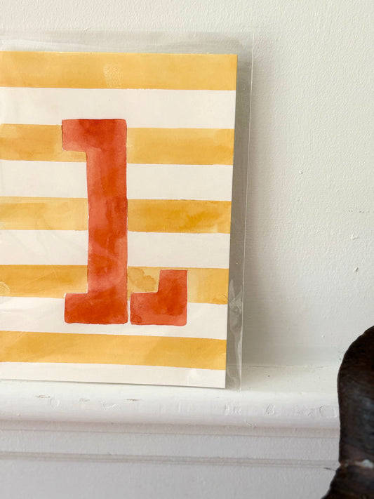"L" Striped Watercolor on Cotton Paper Painted by Marissa
