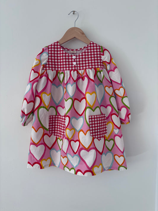 Hand-sewn Upcycled Pattern Block Heart and Gingham Dress Size 4T