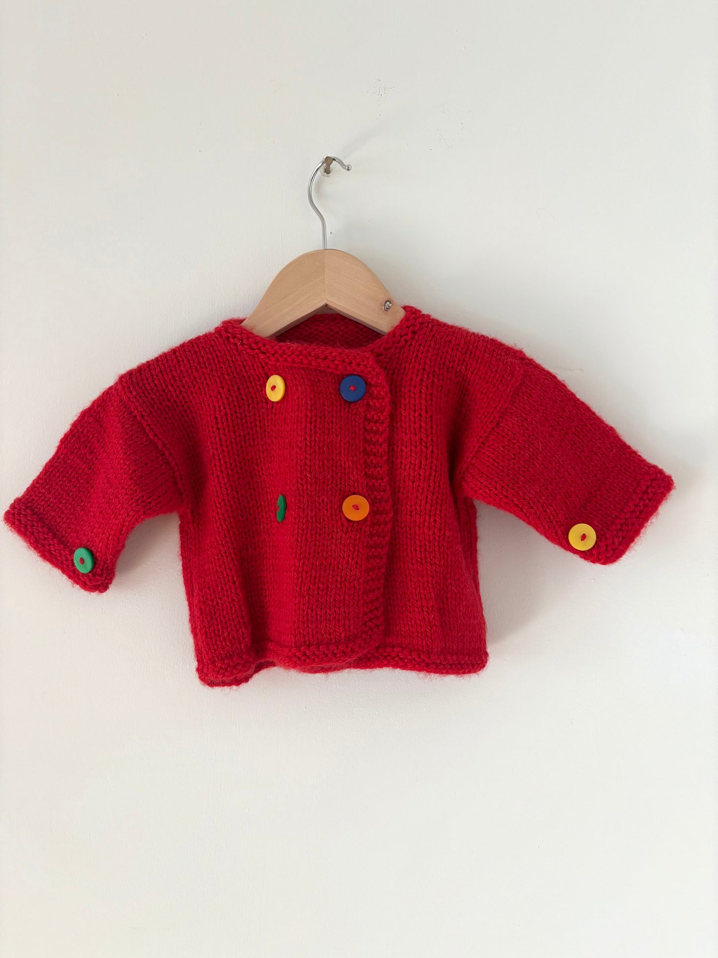 Vintage Hand-knit Primary Button Sweater 6-12 months