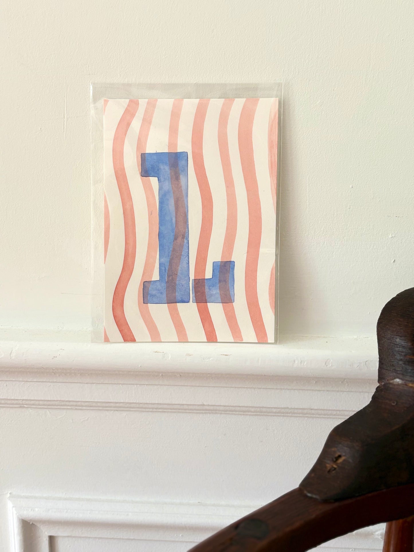 "L" Wavy Lines Watercolor on Cotton Paper Painted by Marissa