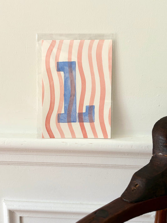 "L" Wavy Lines Watercolor on Cotton Paper Painted by Marissa