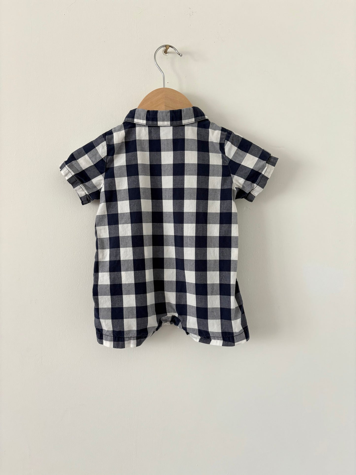 Hanna Andersson Navy Gingham Romper Size 0-3 months