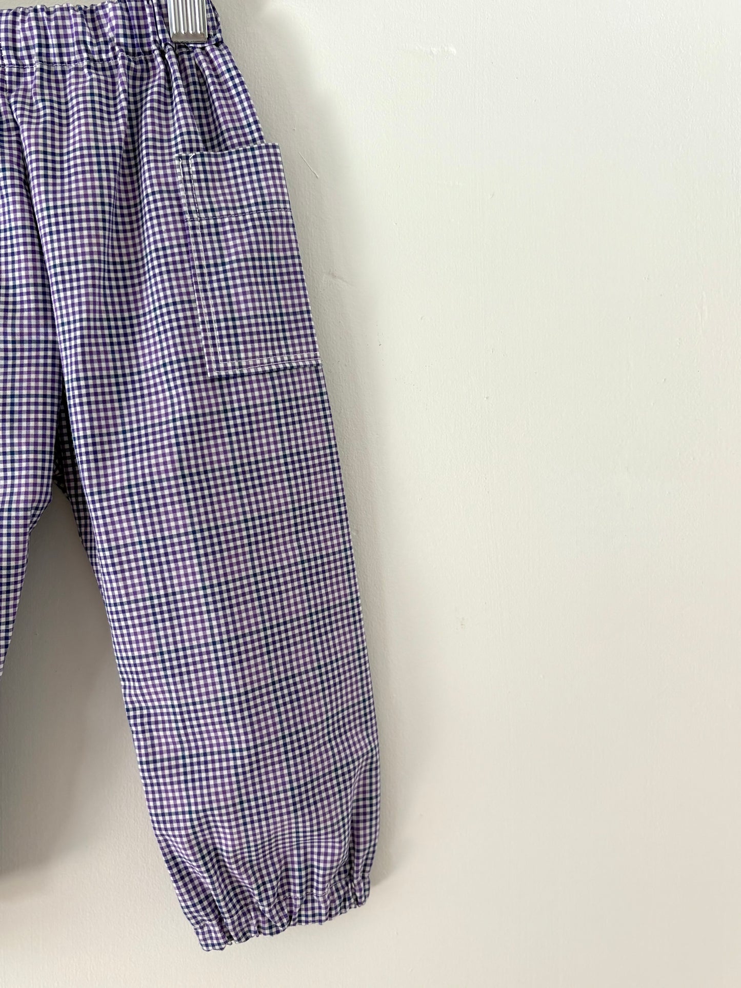 Hand-sewn Upcycled Purple Plaid Pocket Jogger Size 18-24 months