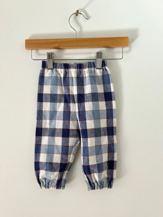 Hand-sewn Upcycled Blue Plaid Jogger Size 6 months