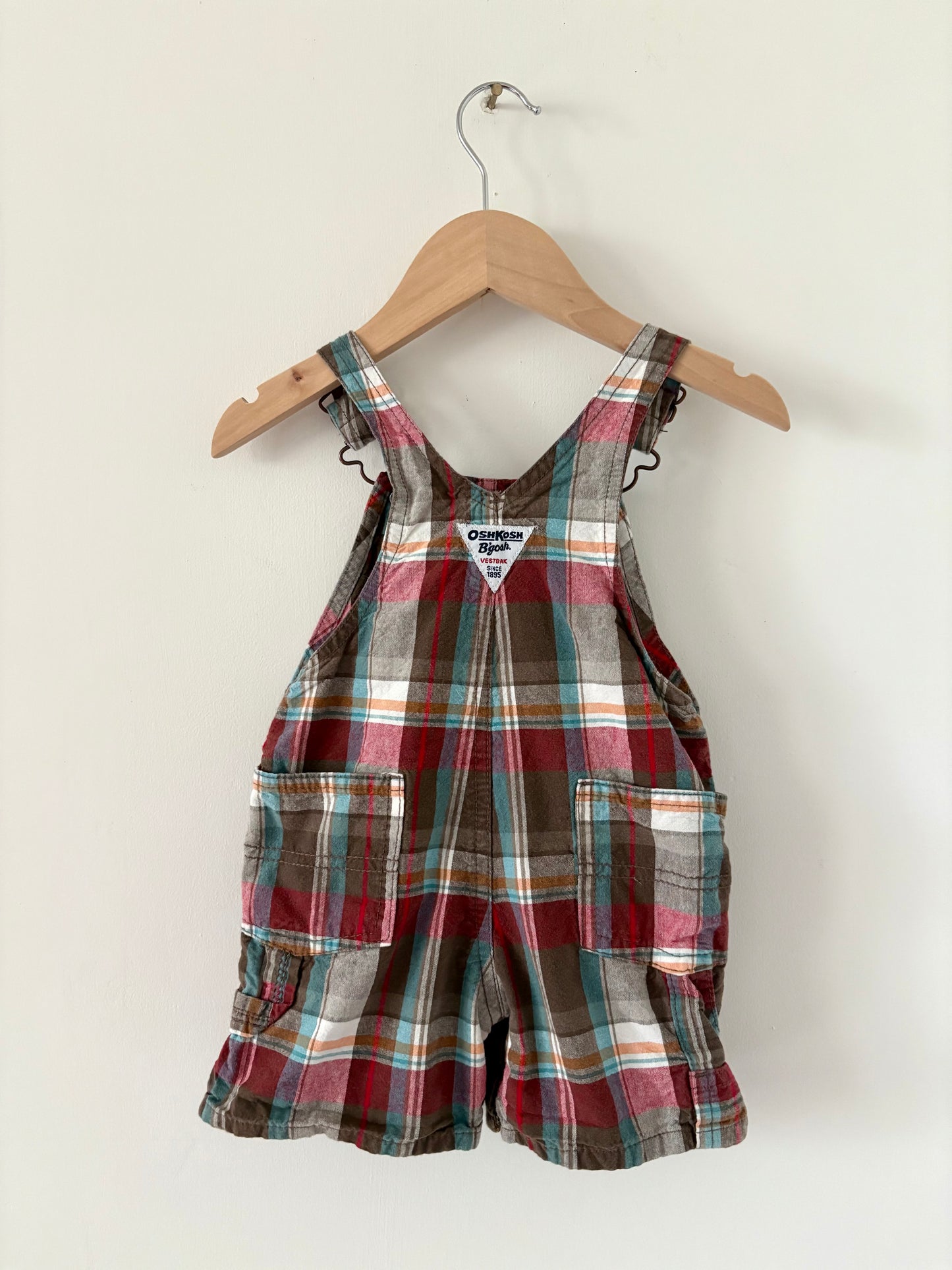 Vintage 00s Oshkosh Vestbak Plaid Shortalls Size 12 months