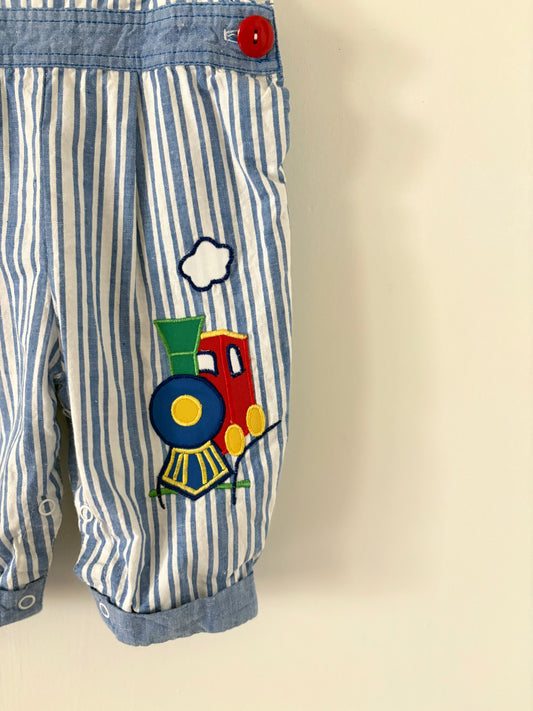 Vintage Union Express Train Striped Overalls Size 3-6 months