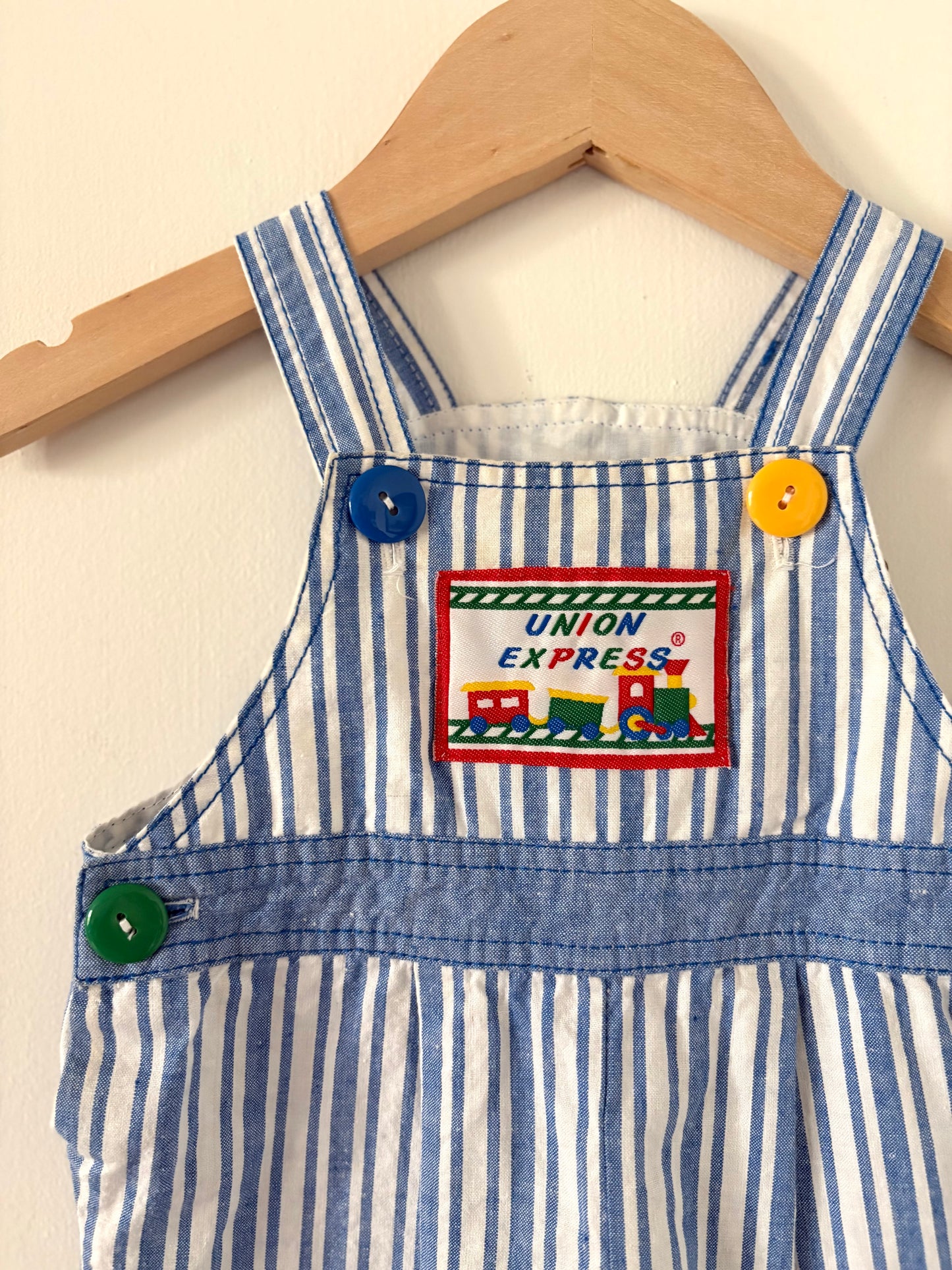 Vintage Union Express Train Striped Overalls Size 3-6 months