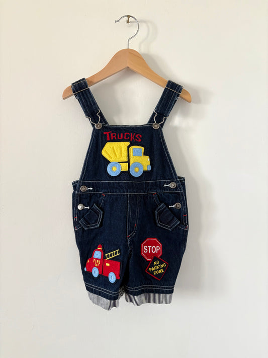 Vintage Kids Headquarters Trucks Shortalls Size 2T