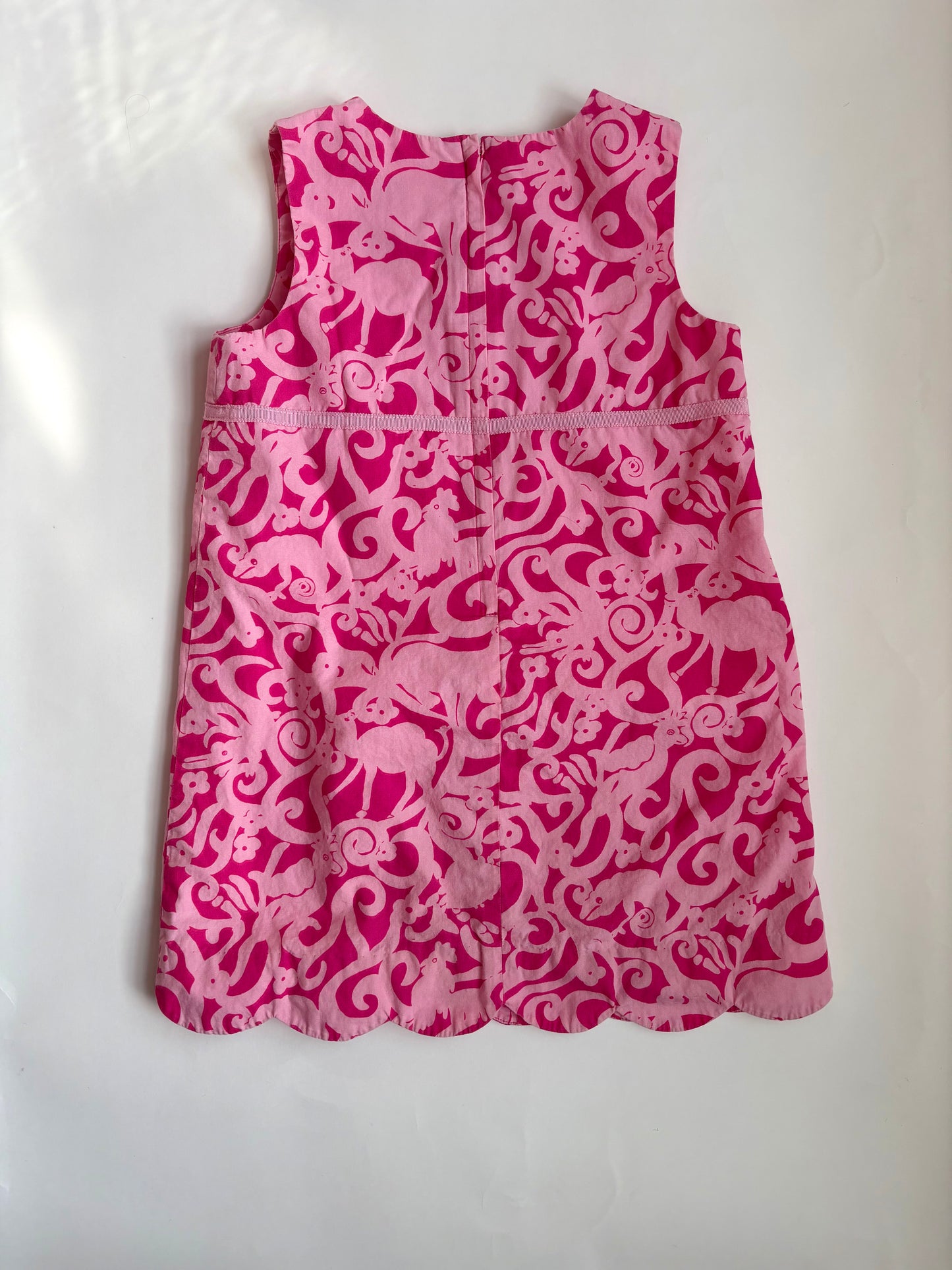 Vintage 90s Lilly Pulitzer Pink Animal Scalloped Shift Size 5