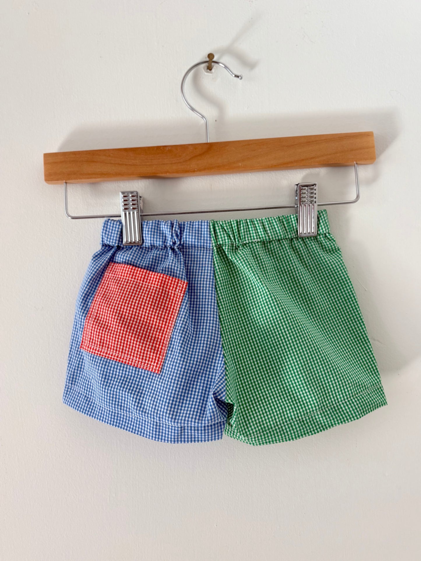 Hand-sewn Upcycled Gingham Color Block Shorts Size 6-9 months