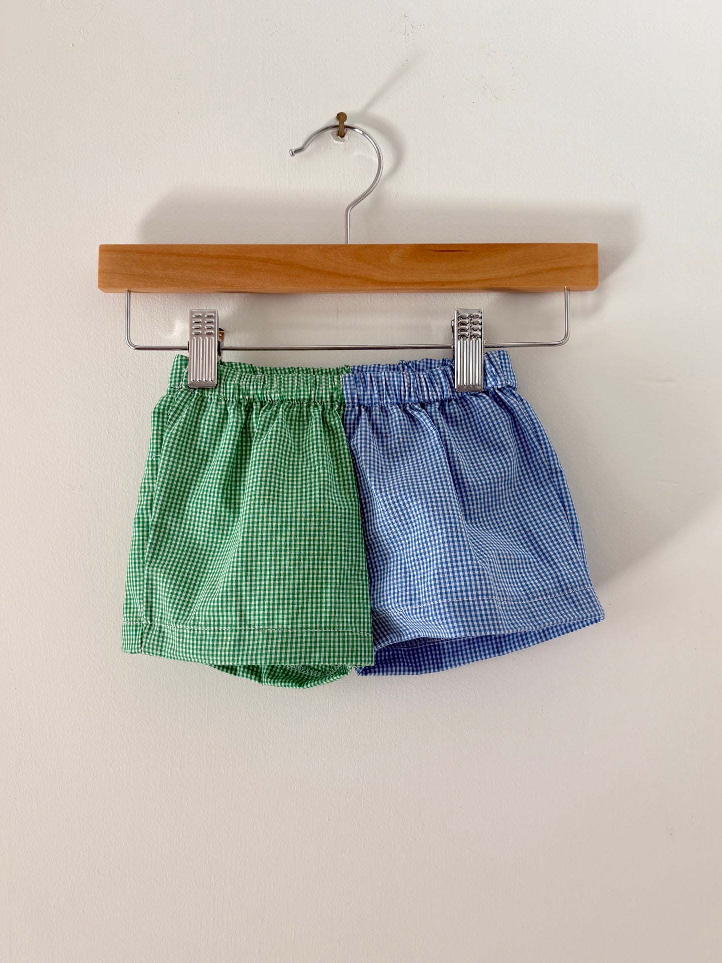 Hand-sewn Upcycled Gingham Color Block Shorts Size 6-9 months