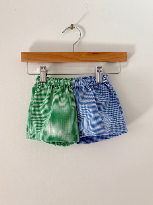Hand-sewn Upcycled Gingham Color Block Shorts Size 6-9 months