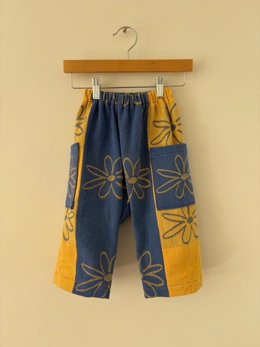 Hand-sewn Upcycled Flower Power Wide Leg Pocket Pant Size 3T