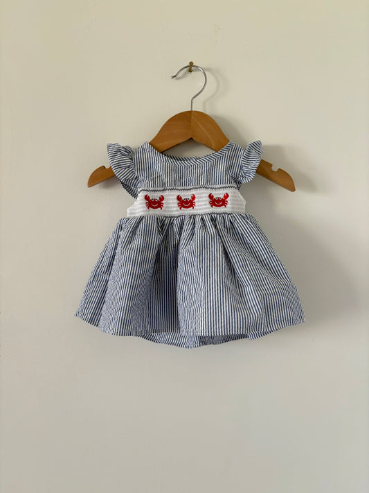 Good Lad Smocked Crab Seersucker Dress Size 3-6 months